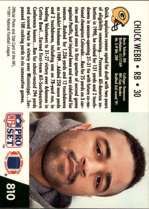 1991 Pro Set #810 Chuck Webb RC back image