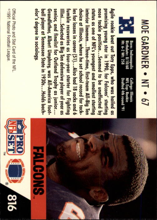 1991 Pro Set #816 Moe Gardner RC back image