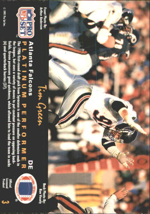 1991 Pro Set Platinum #3 Tim Green back image