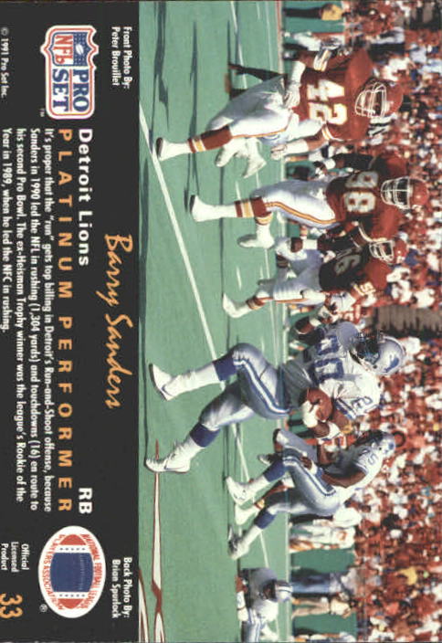 1991 Pro Set Platinum #33 Barry Sanders back image