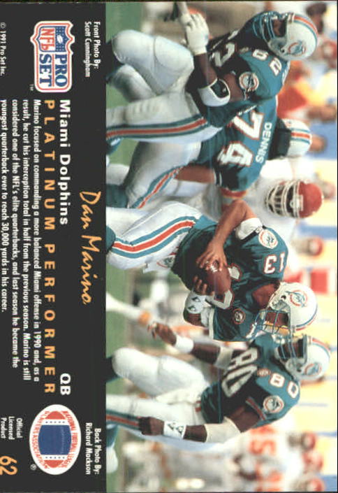 1991 Pro Set Platinum #62 Dan Marino back image