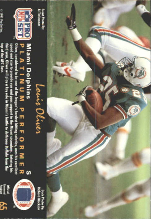 1991 Pro Set Platinum #65 Louis Oliver back image