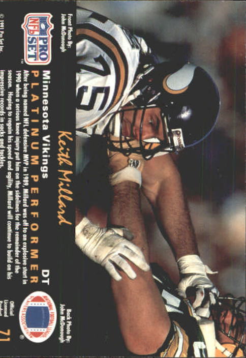 1991 Pro Set Platinum #71 Keith Millard back image
