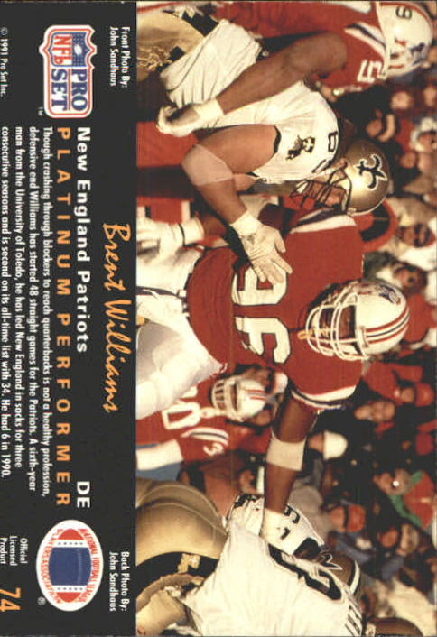 1991 Pro Set Platinum #74 Brent Williams back image