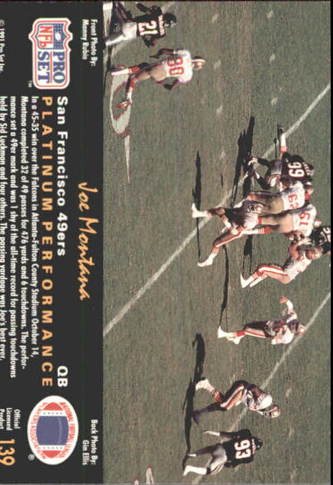 1991 Pro Set Platinum #139 Joe Montana PP back image