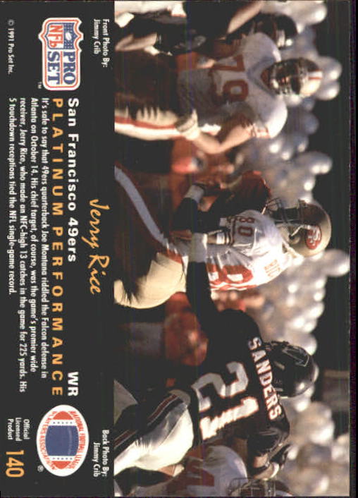 1991 Pro Set Platinum #140 Jerry Rice PP back image
