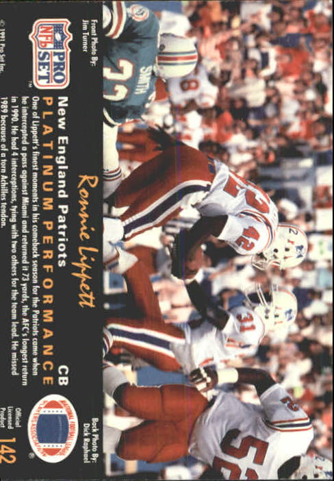 1991 Pro Set Platinum #142 Ronnie Lippett PP back image