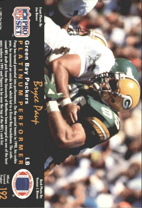 1991 Pro Set Platinum #192 Bryce Paup RC back image