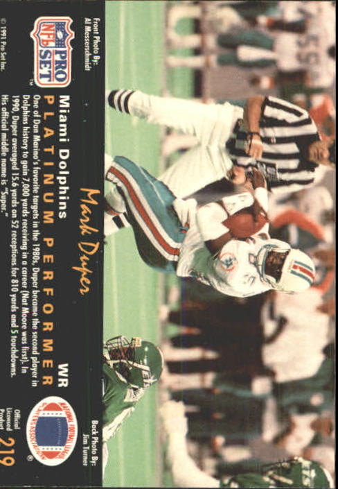 1991 Pro Set Platinum #219 Mark Duper back image