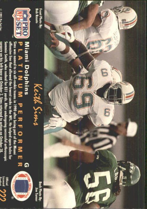 1991 Pro Set Platinum #222 Keith Sims back image