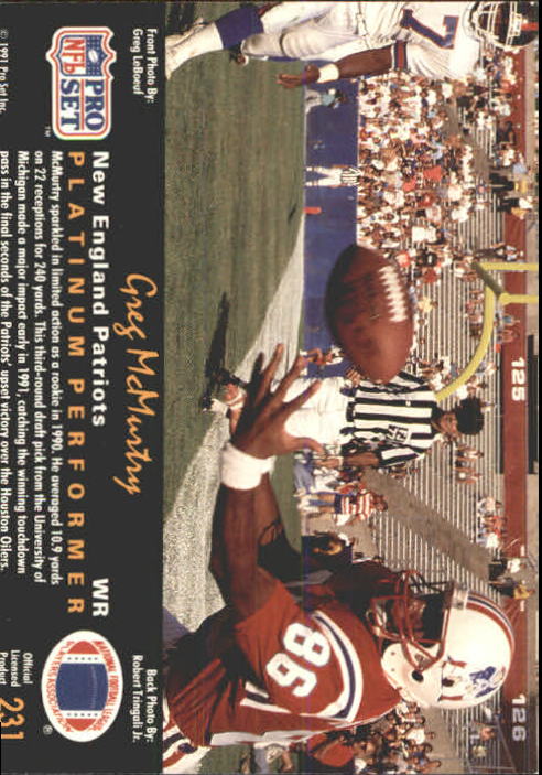 1991 Pro Set Platinum #231 Greg McMurtry back image