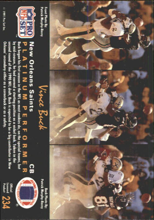 1991 Pro Set Platinum #234 Vince Buck back image