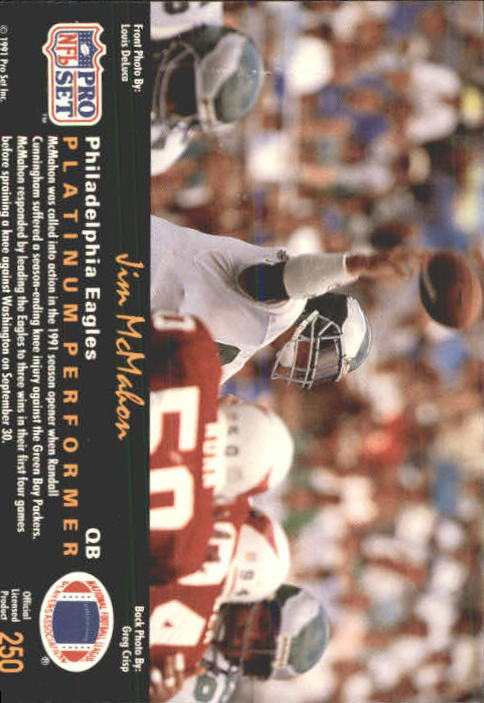 1991 Pro Set Platinum #250 Jim McMahon back image