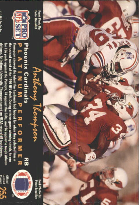 1991 Pro Set Platinum #255 Anthony Thompson back image