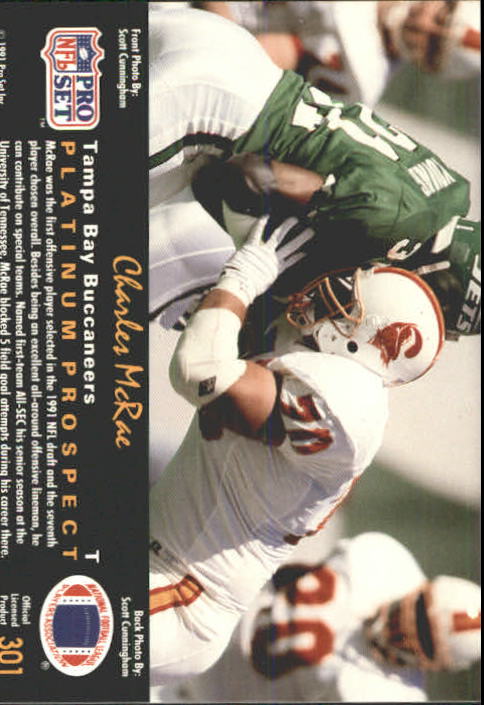 1991 Pro Set Platinum #301 Charles McRae RC back image