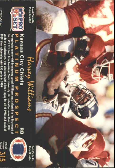 1991 Pro Set Platinum #315 Harvey Williams RC back image