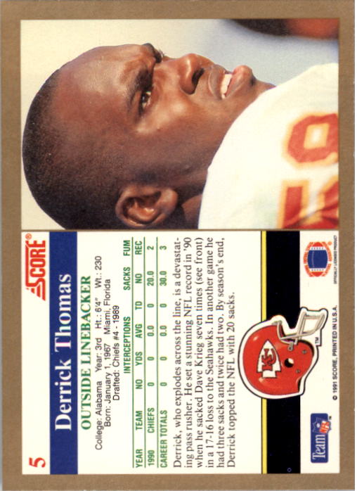 1991 Score #5 Derrick Thomas back image