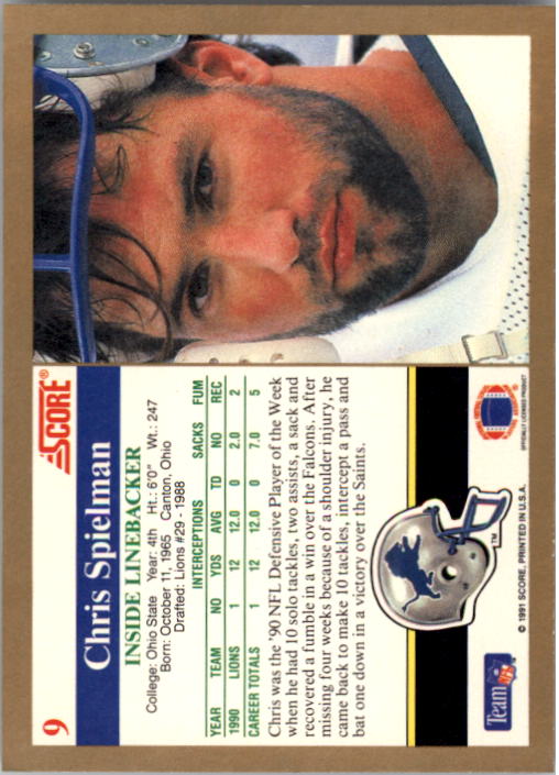 1991 Score #9 Chris Spielman back image