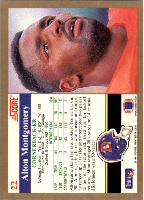 1991 Score #22 Alton Montgomery back image