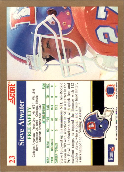 1991 Score #23 Steve Atwater back image