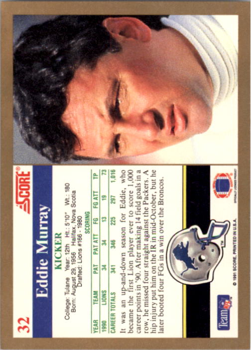 1991 Score #32 Eddie Murray back image