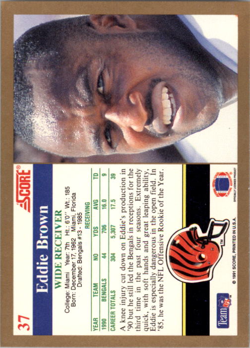 1991 Score #37 Eddie Brown back image