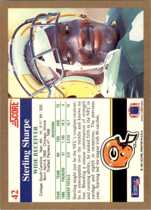 1991 Score #42 Sterling Sharpe back image