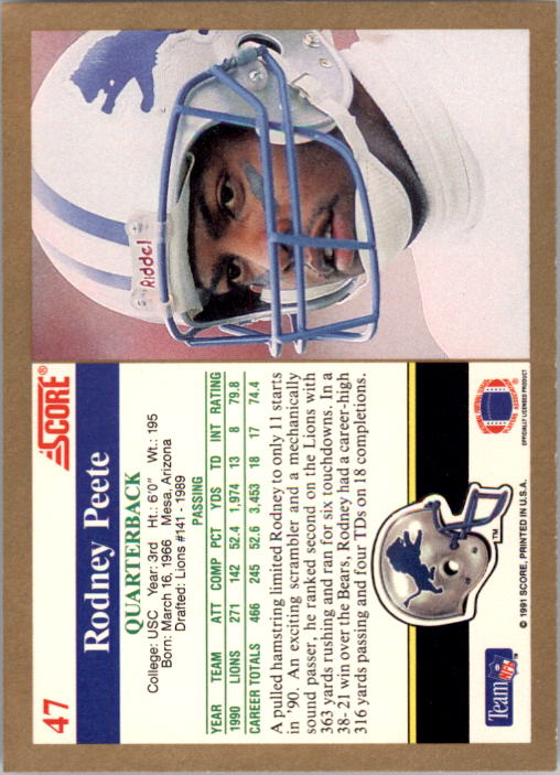 1991 Score #47 Rodney Peete back image