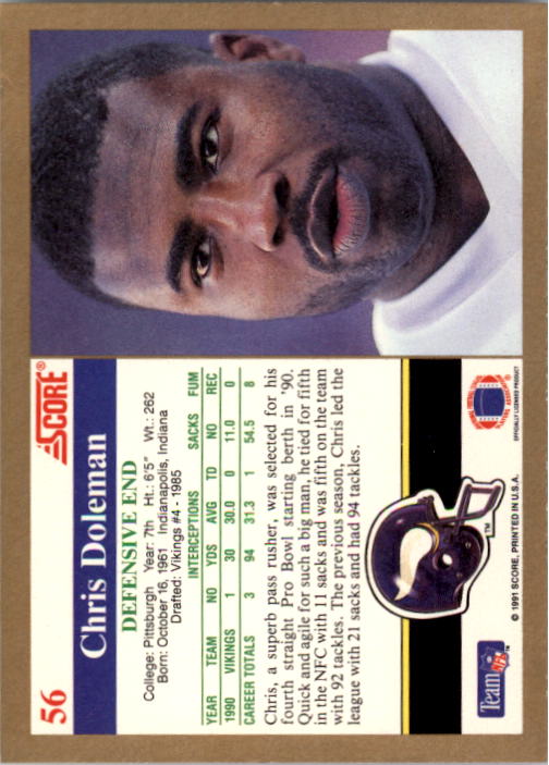 1991 Score #56 Chris Doleman back image