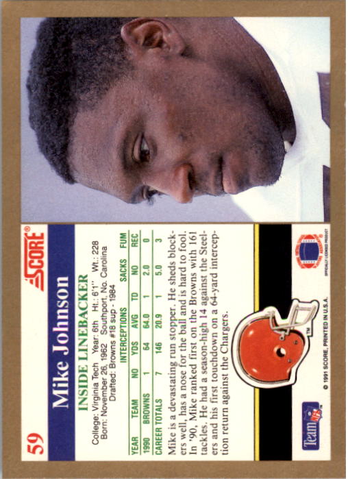 1991 Score Football "Main Set" Cards #1 to #250 Rookies and Veterans - Picture 119 of 501