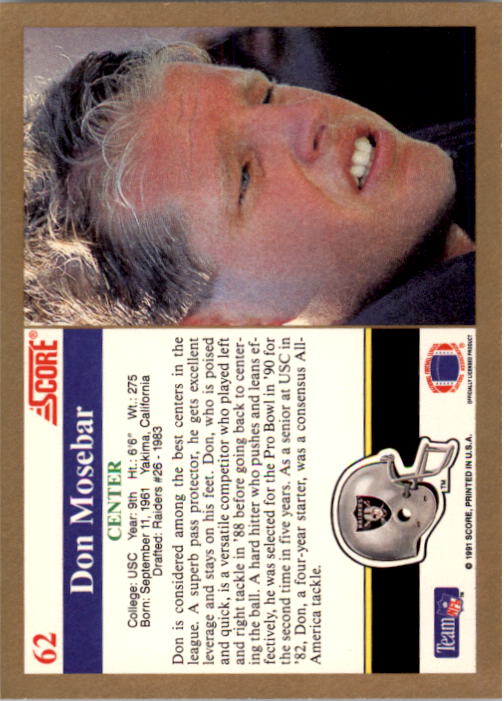 1991 Score #62 Don Mosebar back image