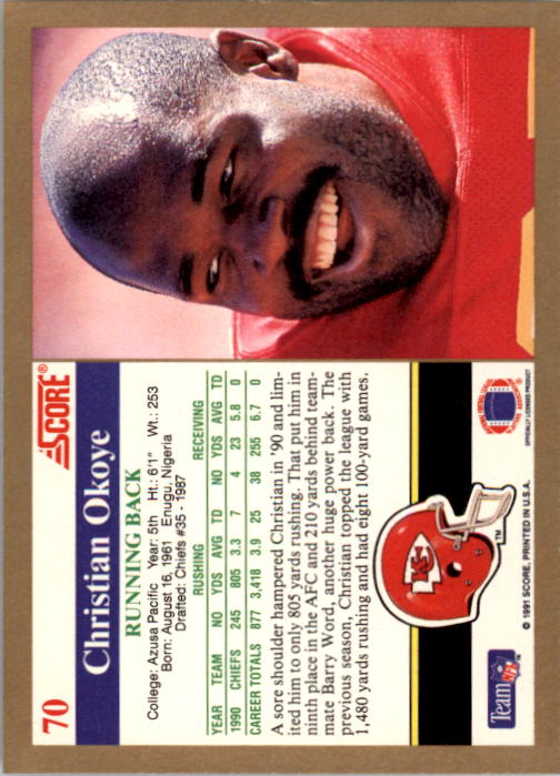 1991 Score Football "Main Set" Cards #1 to #250 Rookies and Veterans - Picture 141 of 501
