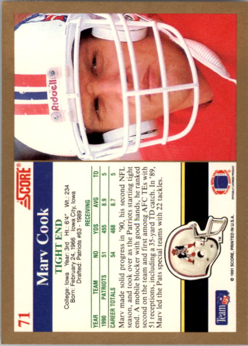 1991 Score Football "Main Set" Cards #1 to #250 Rookies and Veterans - Picture 143 of 501