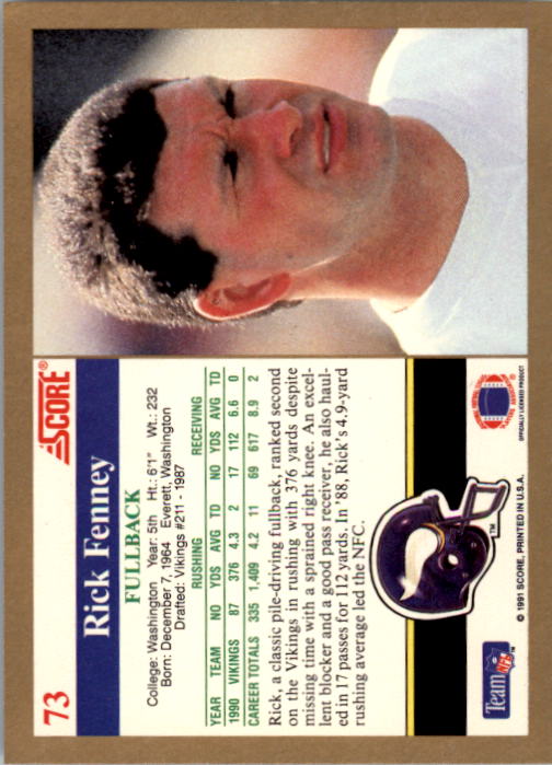1991 Score #73 Rick Fenney back image