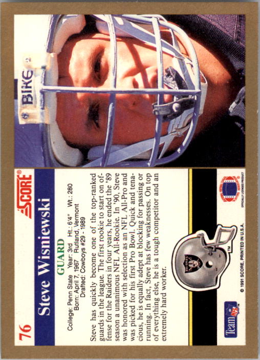 1991 Score #76 Steve Wisniewski back image