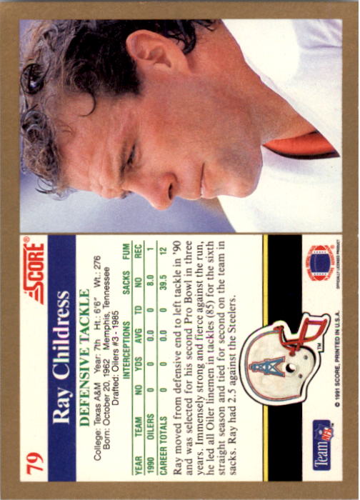1991 Score #79 Ray Childress back image
