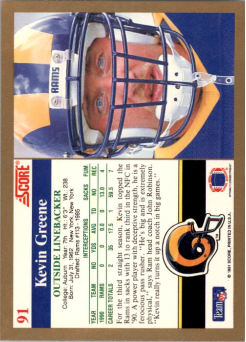 1991 Score #91 Kevin Greene back image