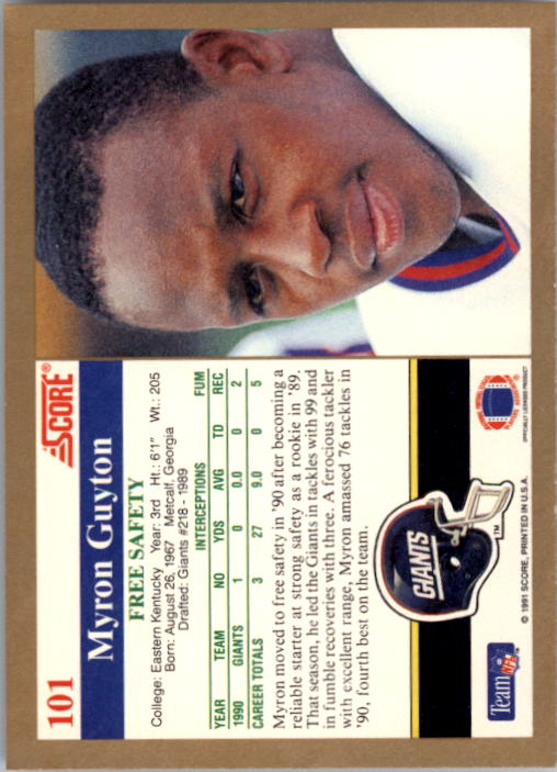 1991 Score #101 Myron Guyton back image