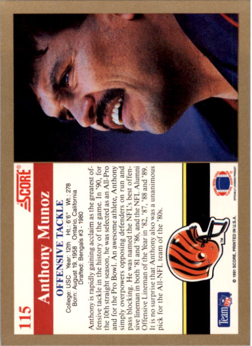 1991 Score #115 Anthony Munoz back image