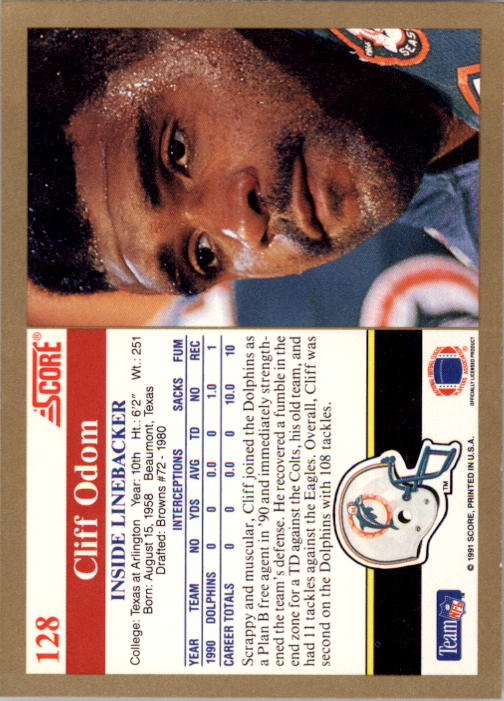 1991 Score #128 Cliff Odom back image
