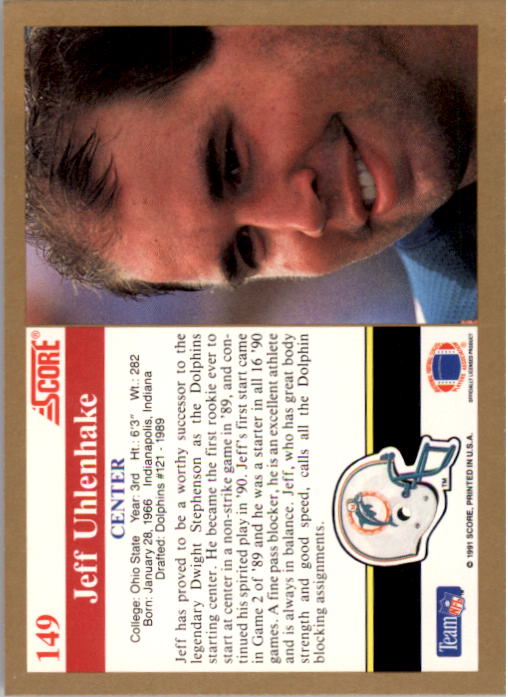 1991 Score #149 Jeff Uhlenhake back image