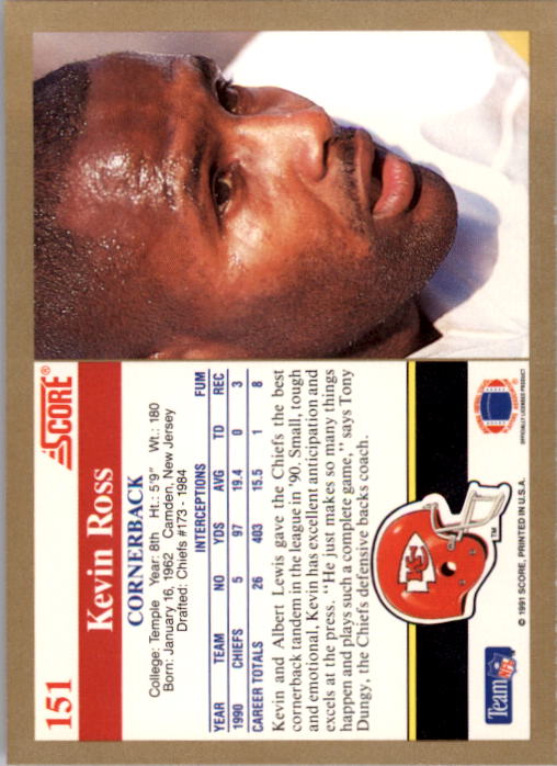1991 Score #151 Kevin Ross back image