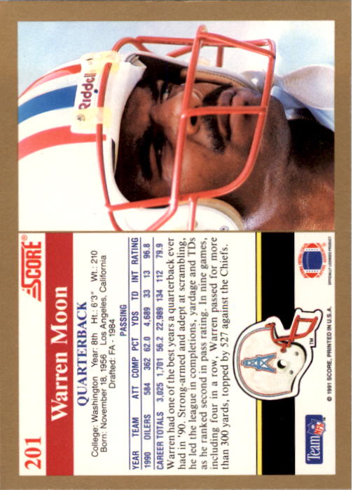 1991 Score #201 Warren Moon back image