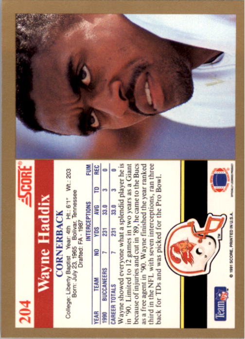 1991 Score #204 Wayne Haddix back image
