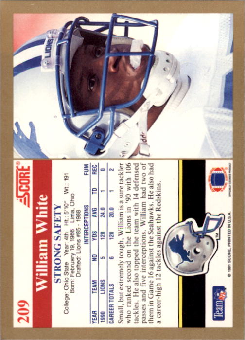 1991 Score #209 William White back image