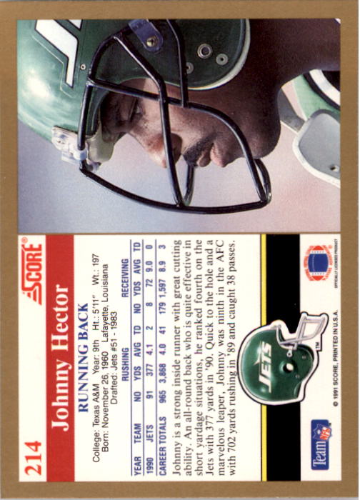1991 Score Football "Main Set" Cards #1 to #250 Rookies and Veterans - Picture 429 of 501