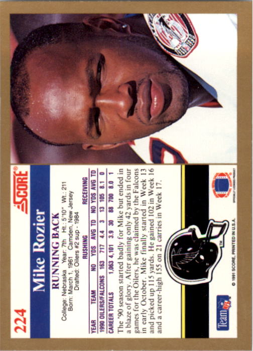 1991 Score Football "Main Set" Cards #1 to #250 Rookies and Veterans - Picture 449 of 501