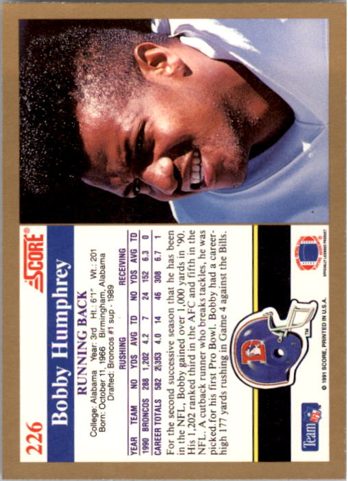 1991 Score Football "Main Set" Cards #1 to #250 Rookies and Veterans - Picture 453 of 501