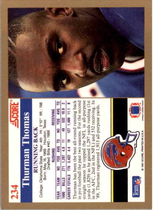 1991 Score Football "Main Set" Cards #1 to #250 Rookies and Veterans - Picture 469 of 501