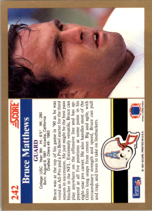 1991 Score Football "Main Set" Cards #1 to #250 Rookies and Veterans - Picture 485 of 501